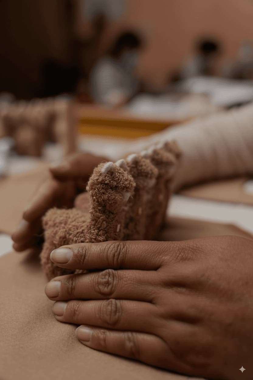 Manos de una artesana trabajando la fibra de alpaca